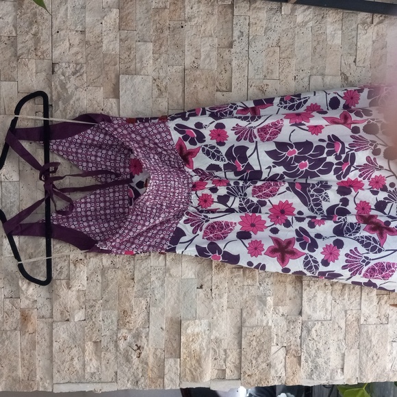 Aryeh Floral Dress Helter Mix Pattern Back Tie in Pink Boho Cotton Size L - Picture 3 of 16